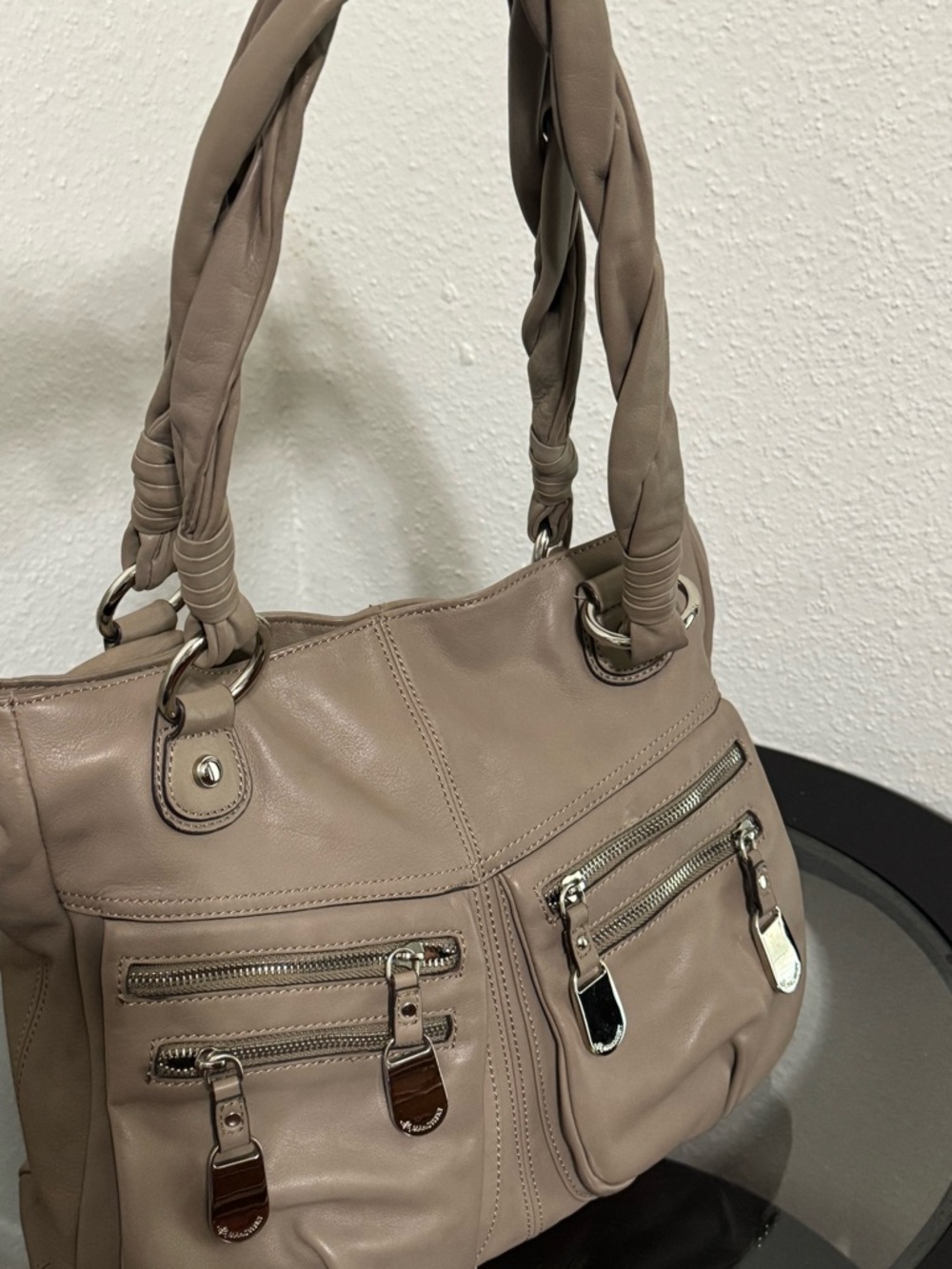 b. makowsky Taupe Braided-Handle Shoulder Bag - Picture 10 of 10